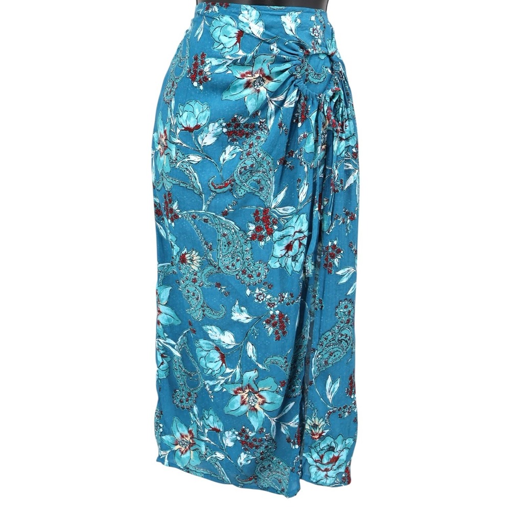 Band of the Free Celene Deep Teal Floral Layered Midi Skirt S Boho Slit NWT
